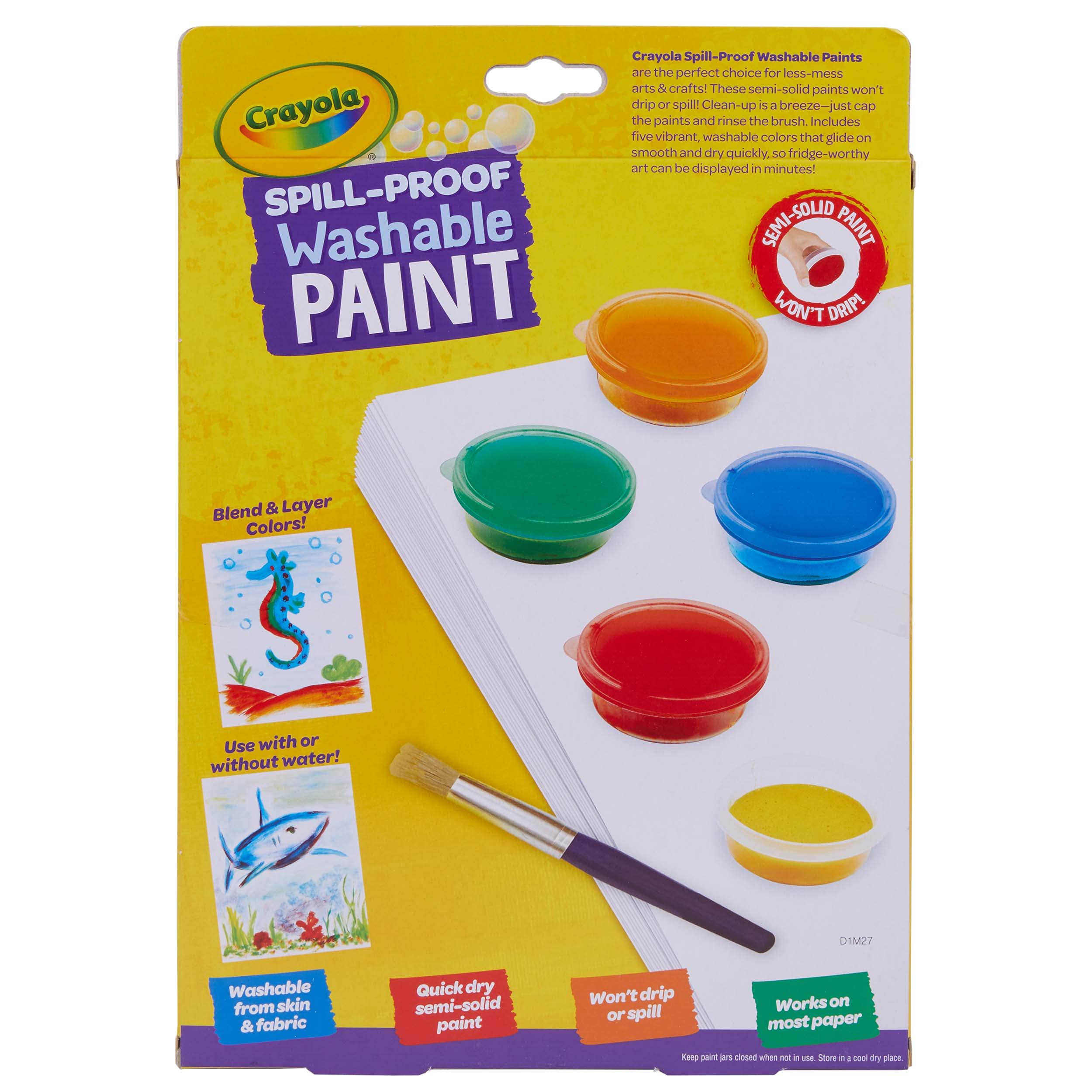 Crayola Spill Proof Paint Set for Kids – Washable, Mess-Free Painting with 5 Paints, Brush & Paper