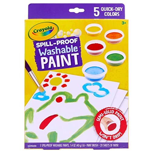 Crayola Spill Proof Paint Set for Kids – Washable, Mess-Free Painting with 5 Paints, Brush & Paper