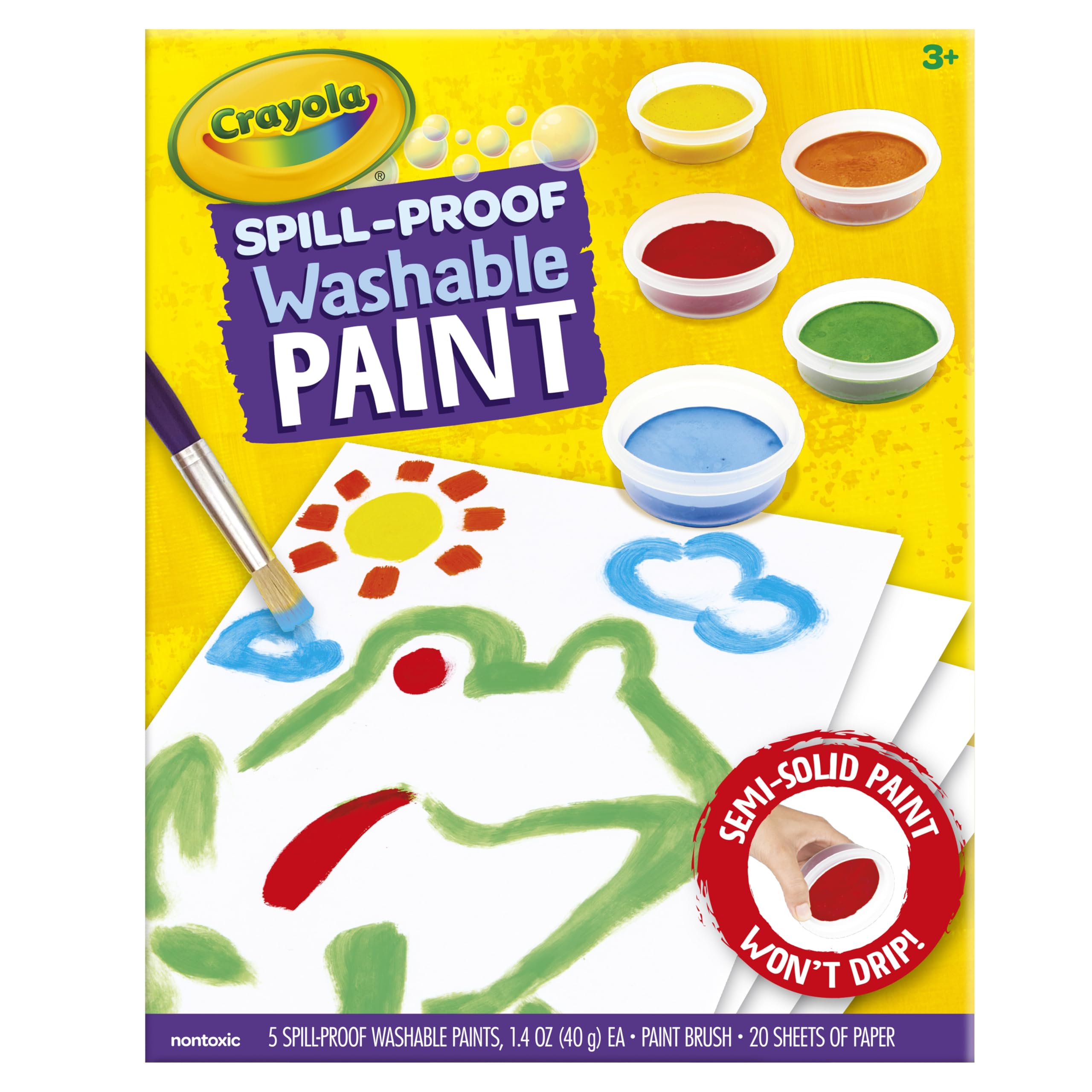 Crayola Spill Proof Paint Set for Kids – Washable, Mess-Free Painting with 5 Paints, Brush & Paper