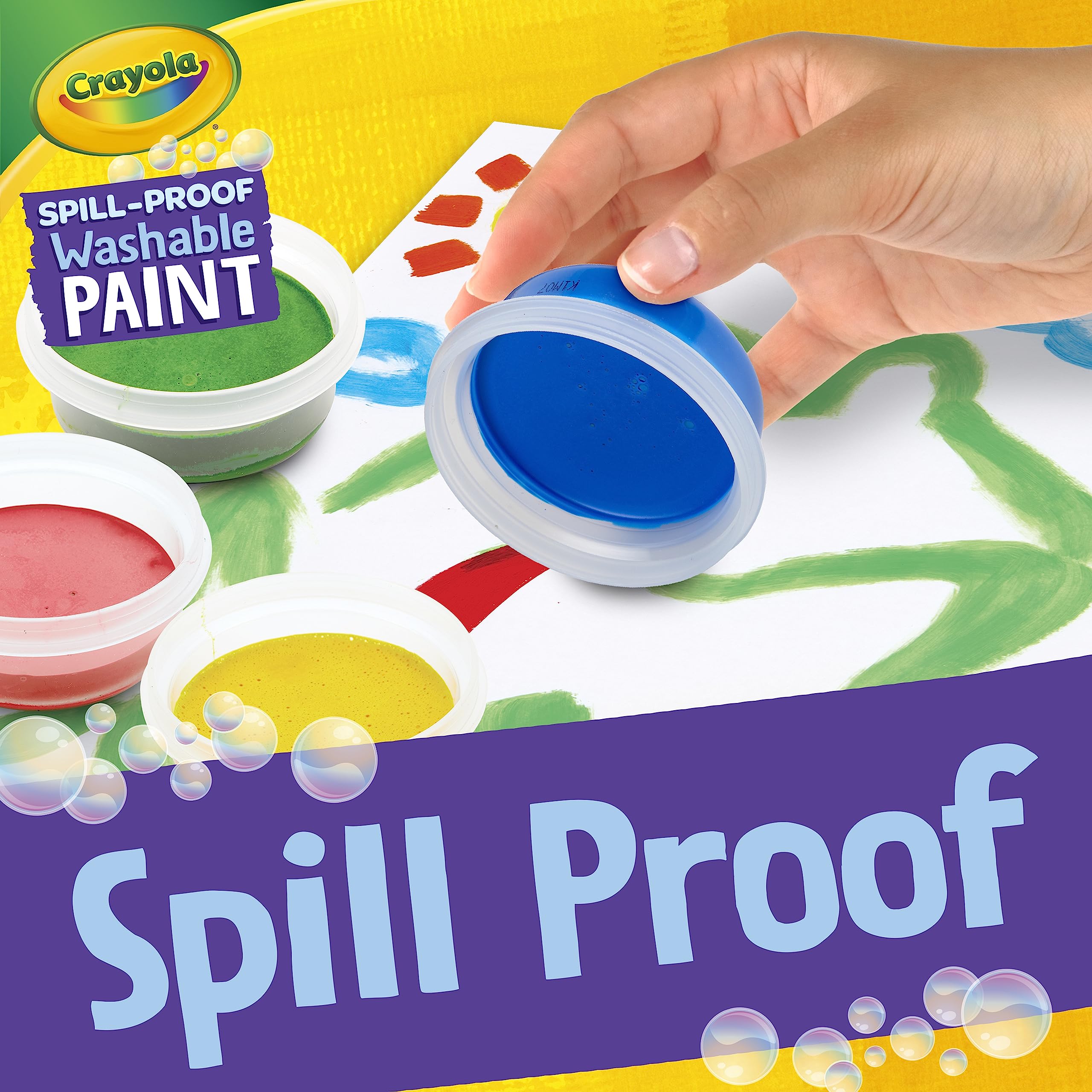 Crayola Spill Proof Paint Set for Kids – Washable, Mess-Free Painting with 5 Paints, Brush & Paper