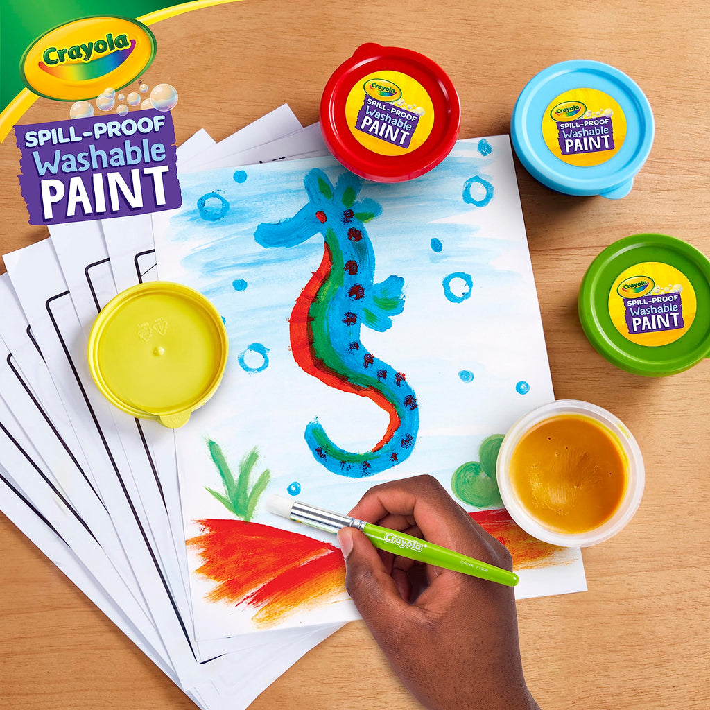 Crayola Spill Proof Paint Set for Kids – Washable, Mess-Free Painting with 5 Paints, Brush & Paper