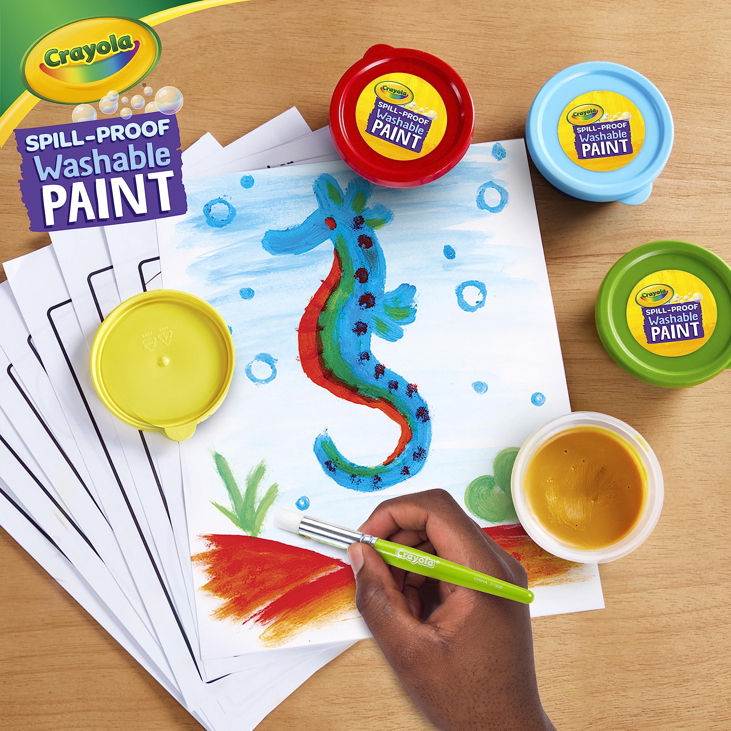 Crayola Spill Proof Paint Set for Kids – Washable, Mess-Free Painting with 5 Paints, Brush & Paper