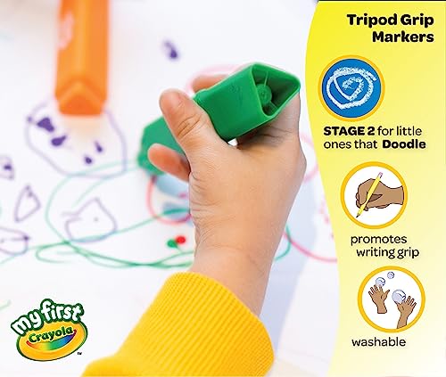 Crayola Triangle Toddler Markers (8ct) – Easy Grip Washable Art Supplies for Little Hands