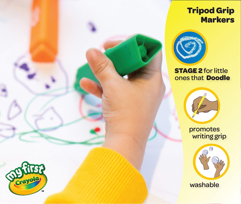 Crayola Triangle Toddler Markers (8ct) – Easy Grip Washable Art Supplies for Little Hands
