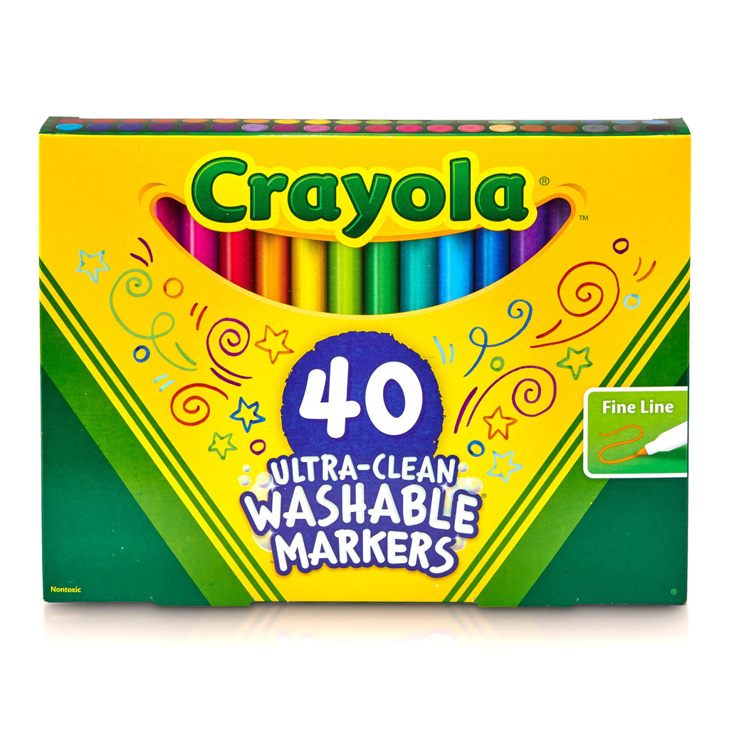 Crayola Ultra Clean Fine Line Washable Markers (40 Count) - Multicolor, Non-Toxic, Ages 3+