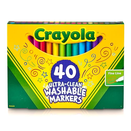 Crayola Ultra Clean Fine Line Washable Markers (40 Count) - Multicolor, Non-Toxic, Ages 3+