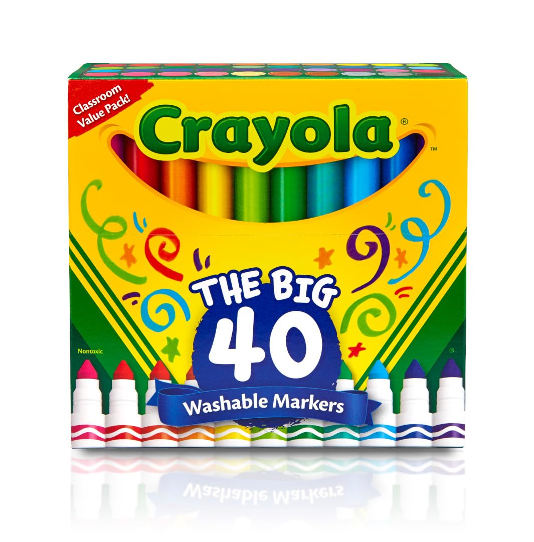 Crayola Ultra Clean Washable Markers, 40 Count - Broad Line Art Markers for Kids Ages 3+