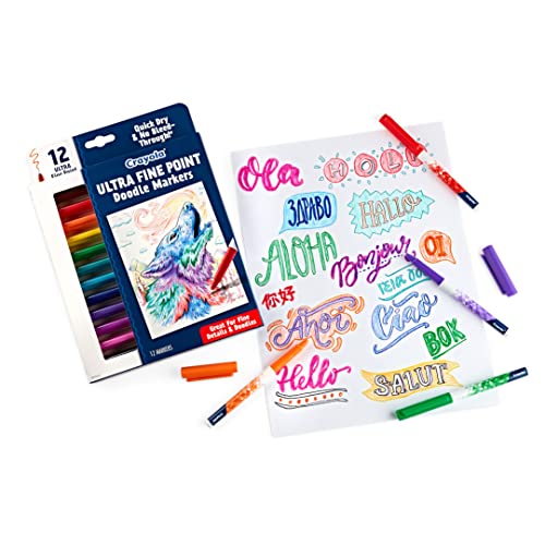 Crayola Ultra Fine Point Markers (12ct) – No Bleed Permanent Ink for Adult Coloring & Calligraphy