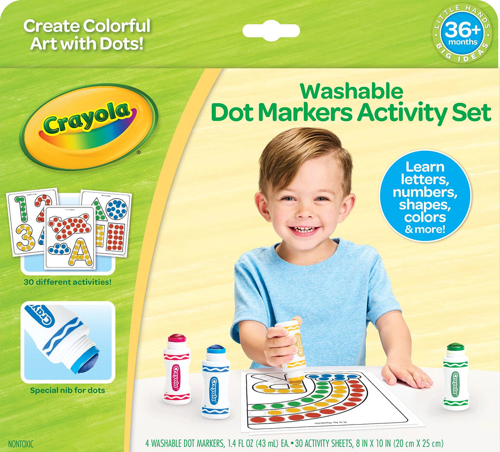 Crayola Washable Dot Markers Activity Set - 30 Coloring Pages & 4 Markers for Toddlers Ages 3+
