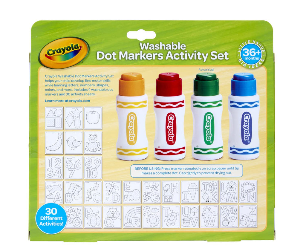 Crayola Washable Dot Markers Activity Set - 30 Coloring Pages & 4 Markers for Toddlers Ages 3+
