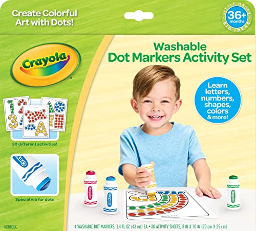 Crayola Washable Dot Markers Activity Set - 30 Coloring Pages & 4 Markers for Toddlers Ages 3+