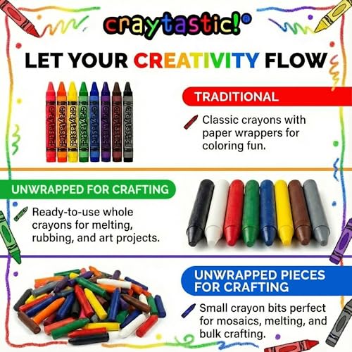 Craytastic! 52 White Unwrapped Crayons - Bulk Paperless Crayons for Crafting & Melting Projects