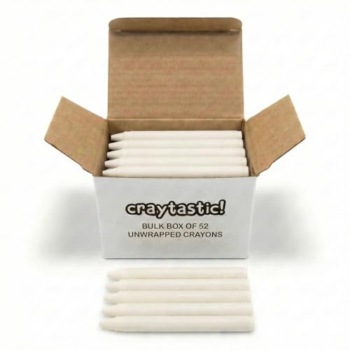 Craytastic! 52 White Unwrapped Crayons - Bulk Paperless Crayons for Crafting & Melting Projects