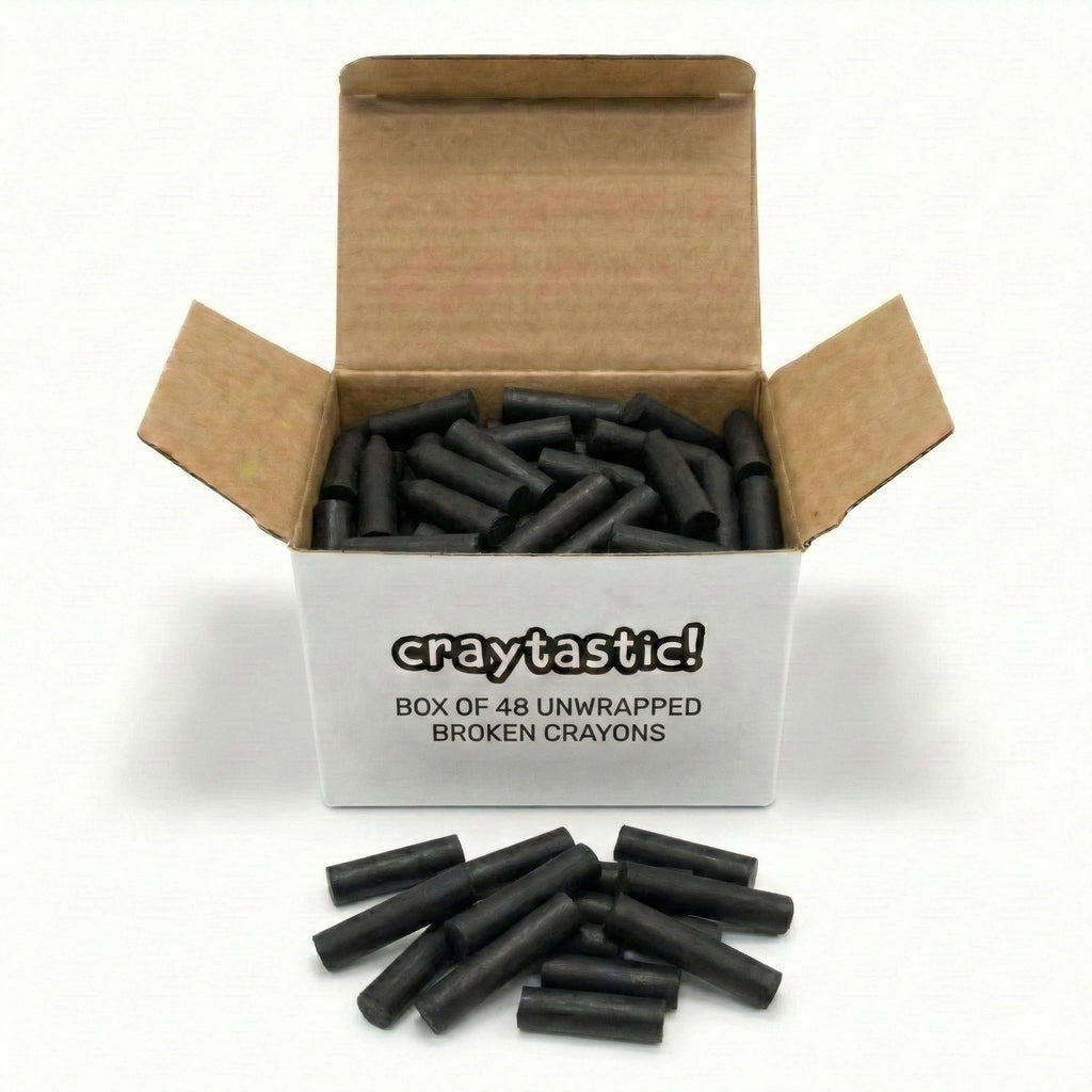 Craytastic! Bulk Black Unwrapped Broken Crayons – 144 Pieces (48 Full-Size) for Crafting & Melting