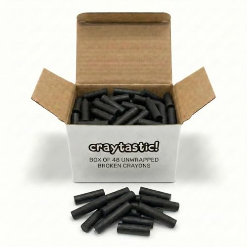 Craytastic! Bulk Black Unwrapped Broken Crayons – 144 Pieces (48 Full-Size) for Crafting & Melting