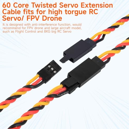 Crazepony Twisted Servo Extension Cable with Safety Clip – 20AWG 60 Core Male to Female, 4 Lengths (8 Wires) for RC Models