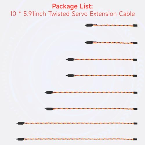 Crazepony Twisted Servo Extension Cable with Safety Clip – 20AWG 60 Core Male to Female, 4 Lengths (8 Wires) for RC Models