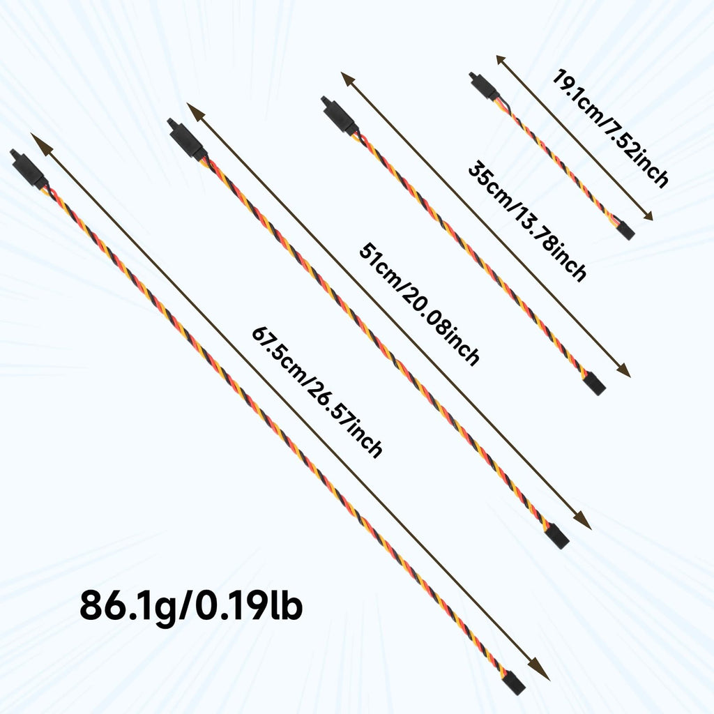 Crazepony Twisted Servo Extension Cable with Safety Clip – 20AWG 60 Core Male to Female, 4 Lengths (8 Wires) for RC Models