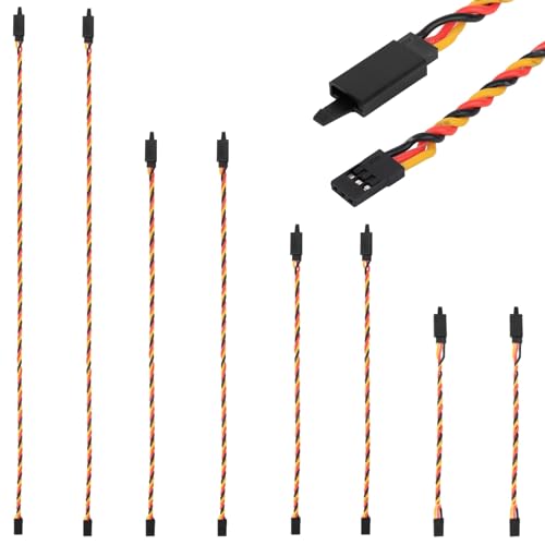 Crazepony Twisted Servo Extension Cable with Safety Clip – 20AWG 60 Core Male to Female, 4 Lengths (8 Wires) for RC Models