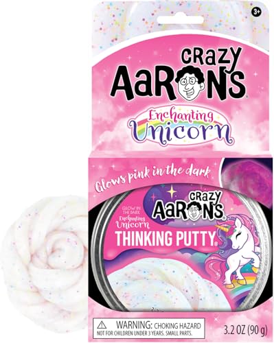 Crazy Aaron's Glow in the Dark Unicorn Thinking Putty - Pink Glow, Rainbow Glitter, Non-Toxic, 90g