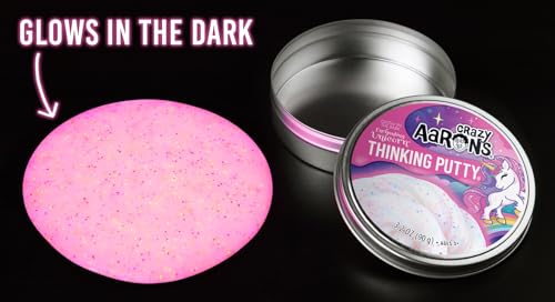Crazy Aaron's Glow in the Dark Unicorn Thinking Putty - Pink Glow, Rainbow Glitter, Non-Toxic, 90g