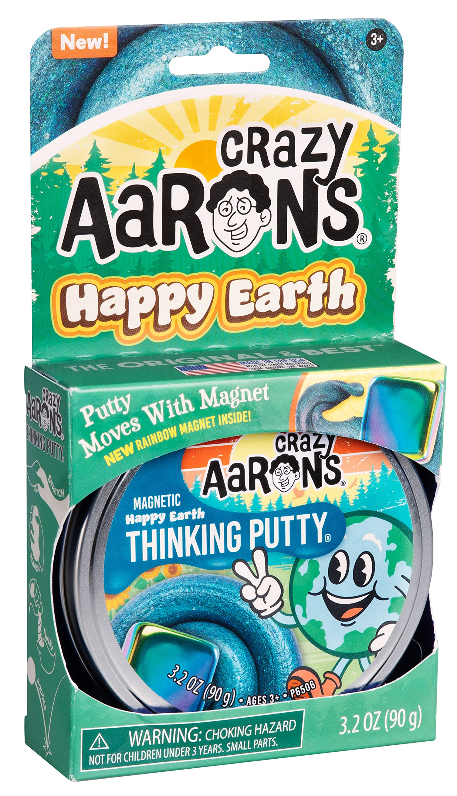 Crazy Aaron's Happy Earth Thinking Putty - Blue Magnetic Putty with Rainbow Magnet, 90g, 4-Inch Tin
