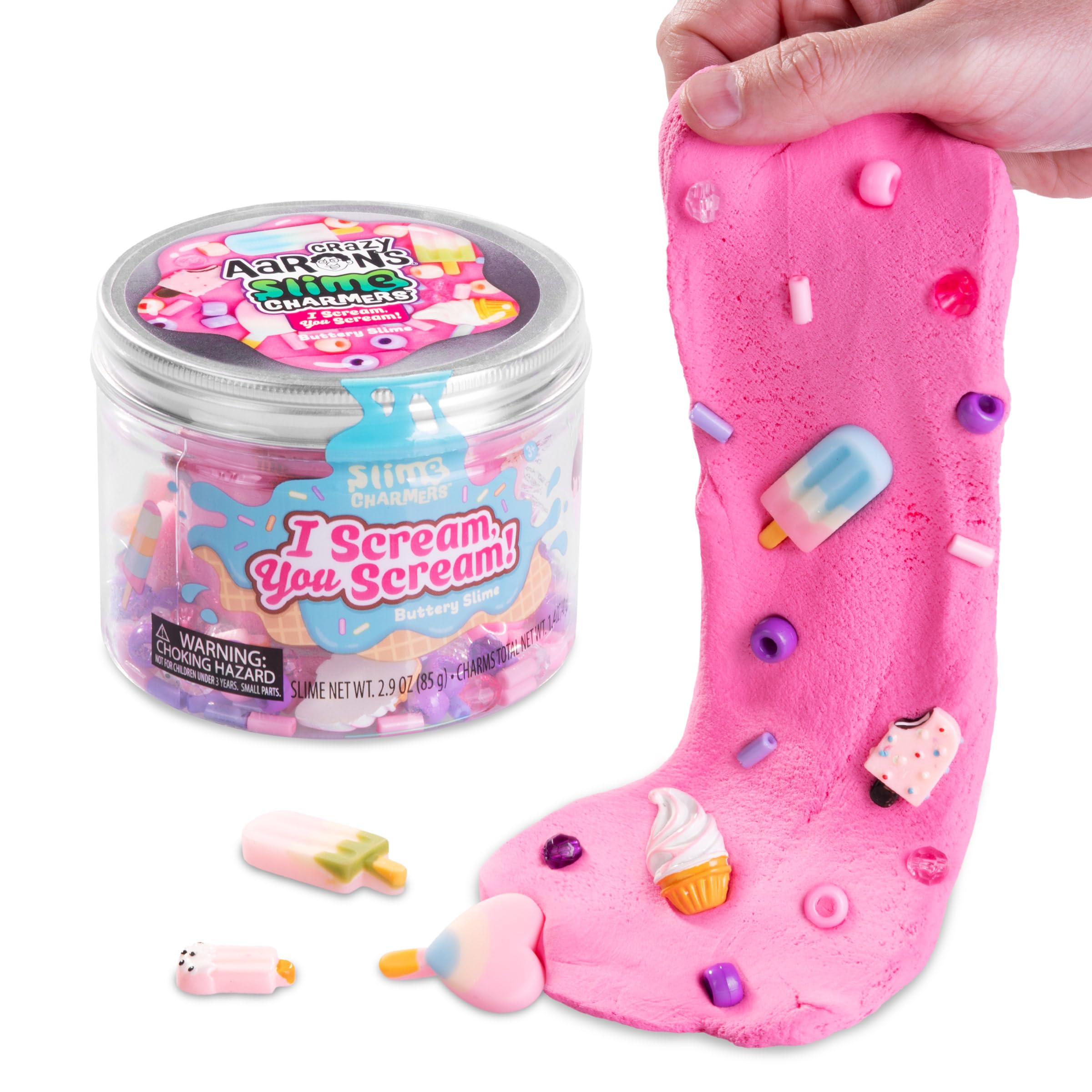 Crazy Aaron's I Scream, You Scream Pink Buttery Slime with Strawberry Scent and Ice Cream Charms – 8.2 oz