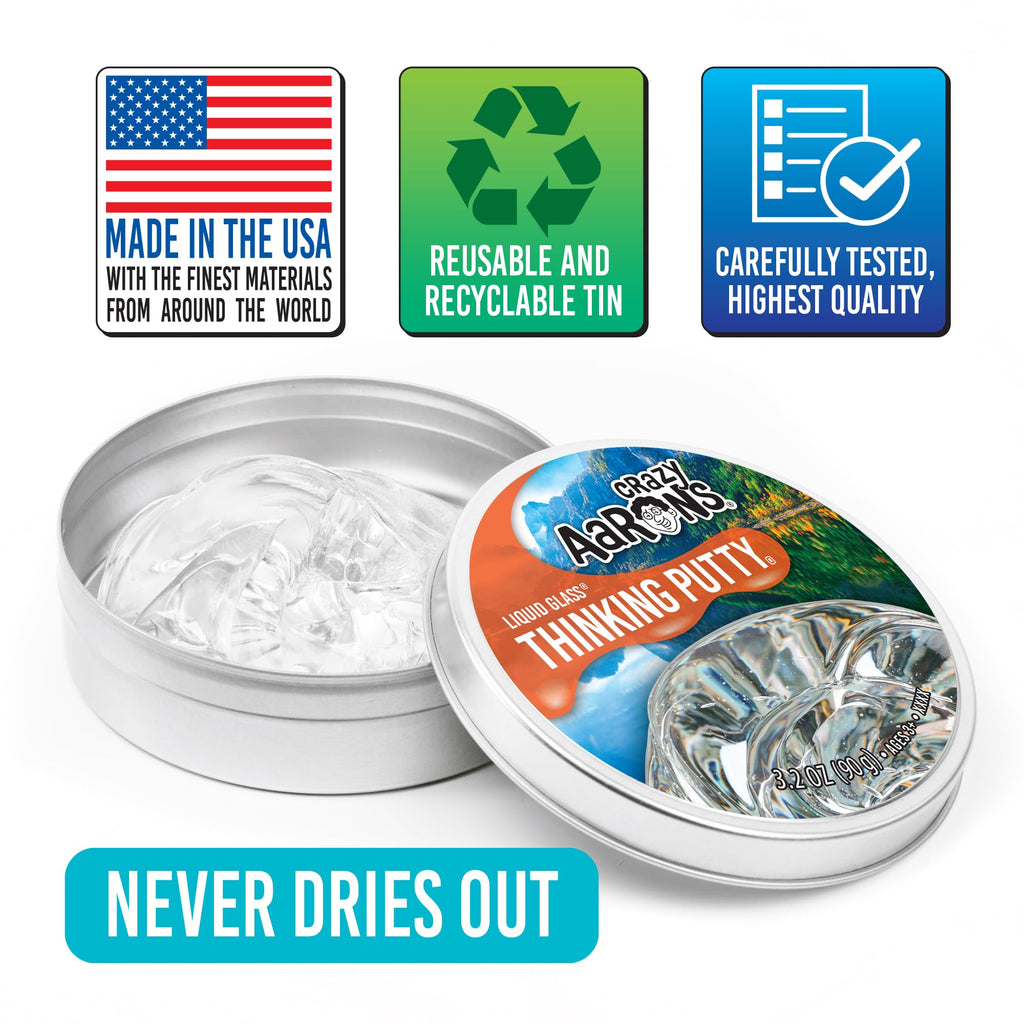 Crazy Aaron's Liquid Glass Thinking Putty – Crystal Clear, Non-Sticky, Never Dries Out