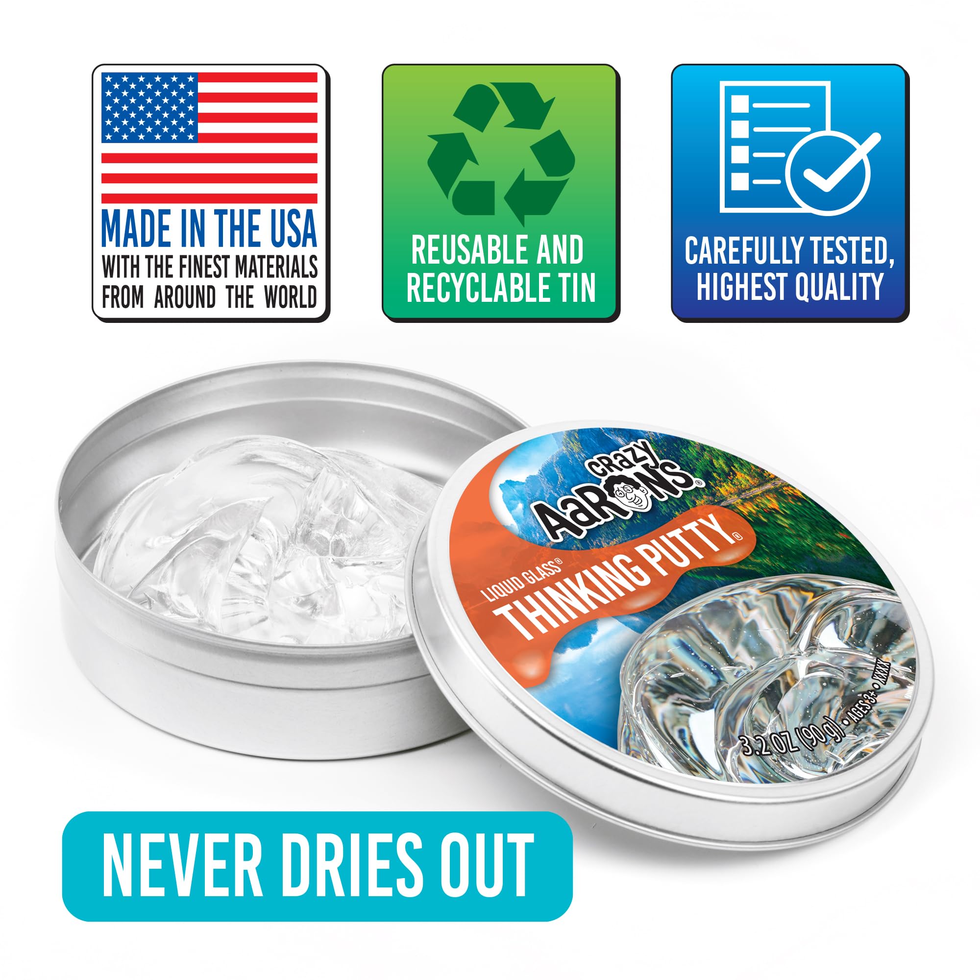 Crazy Aaron's Liquid Glass Thinking Putty – Crystal Clear, Non-Sticky, Never Dries Out
