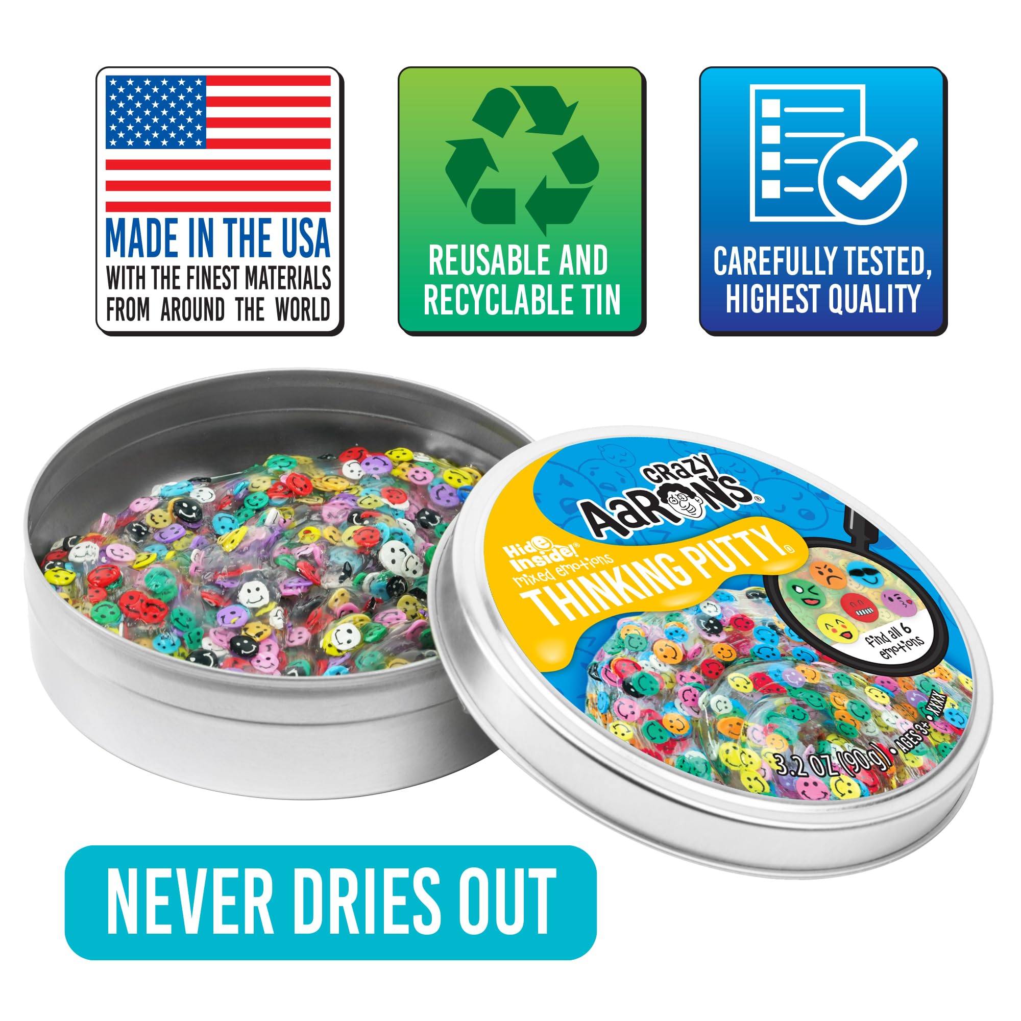 Crazy Aaron's Mixed Emotions Thinking Putty - Clear Putty with 6 Hidden Emojis, Never Dries Out, Ages 3+