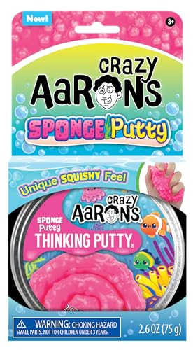 Crazy Aaron's Sponge Putty Thinking Putty – Hot Pink with Beads, Never Dries Out (3.2 oz, Made in USA)