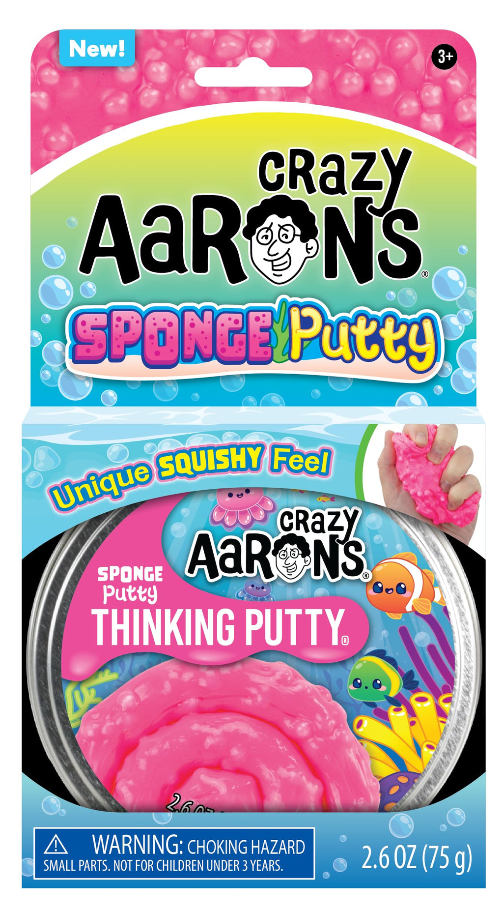 Crazy Aaron's Sponge Putty Thinking Putty – Hot Pink with Beads, Never Dries Out (3.2 oz, Made in USA)