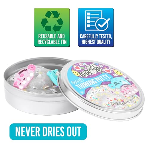Crazy Aaron's Thinking Putty BFF – Clear Sensory Putty with Cat Charms and Clay Accents, 4-Inch Tin (3.2 oz), Never Dries Out, Made in USA