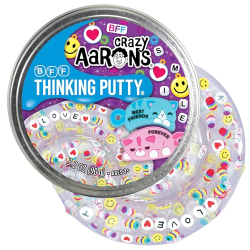 Crazy Aaron's Thinking Putty BFF – Clear Sensory Putty with Cat Charms and Clay Accents, 4-Inch Tin (3.2 oz), Never Dries Out, Made in USA