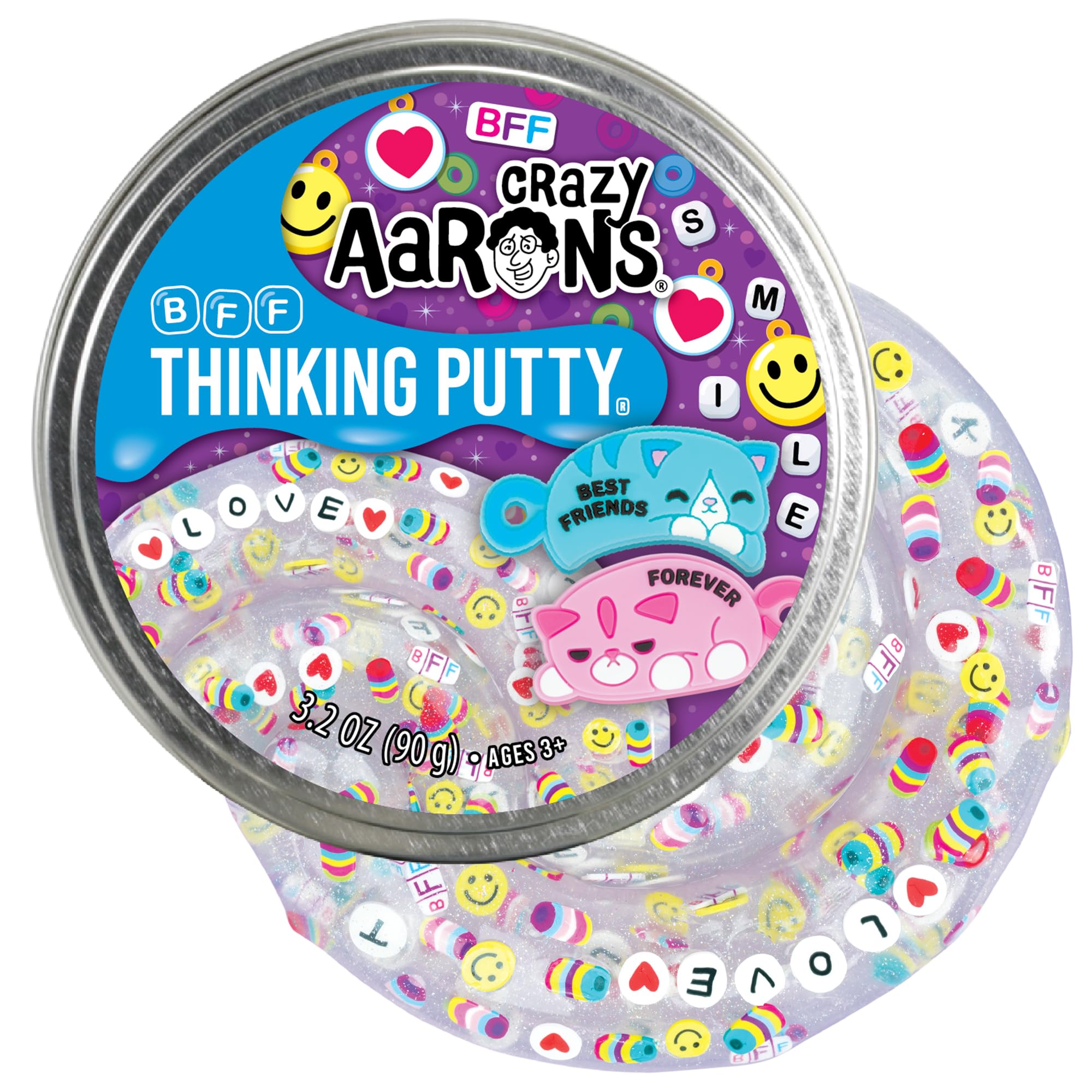 Crazy Aaron's Thinking Putty BFF – Clear Sensory Putty with Cat Charms and Clay Accents, 4-Inch Tin (3.2 oz), Never Dries Out, Made in USA