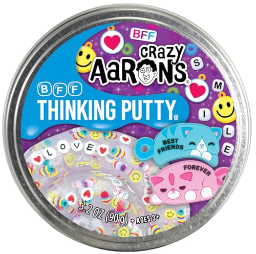 Crazy Aaron's Thinking Putty BFF – Clear Sensory Putty with Cat Charms and Clay Accents, 4-Inch Tin (3.2 oz), Never Dries Out, Made in USA