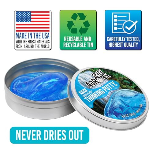 Crazy Aaron's Thinking Putty Falling Water – 4" Tin, 90g Transparent Silicone Putty, Non-Sticky, Made in USA