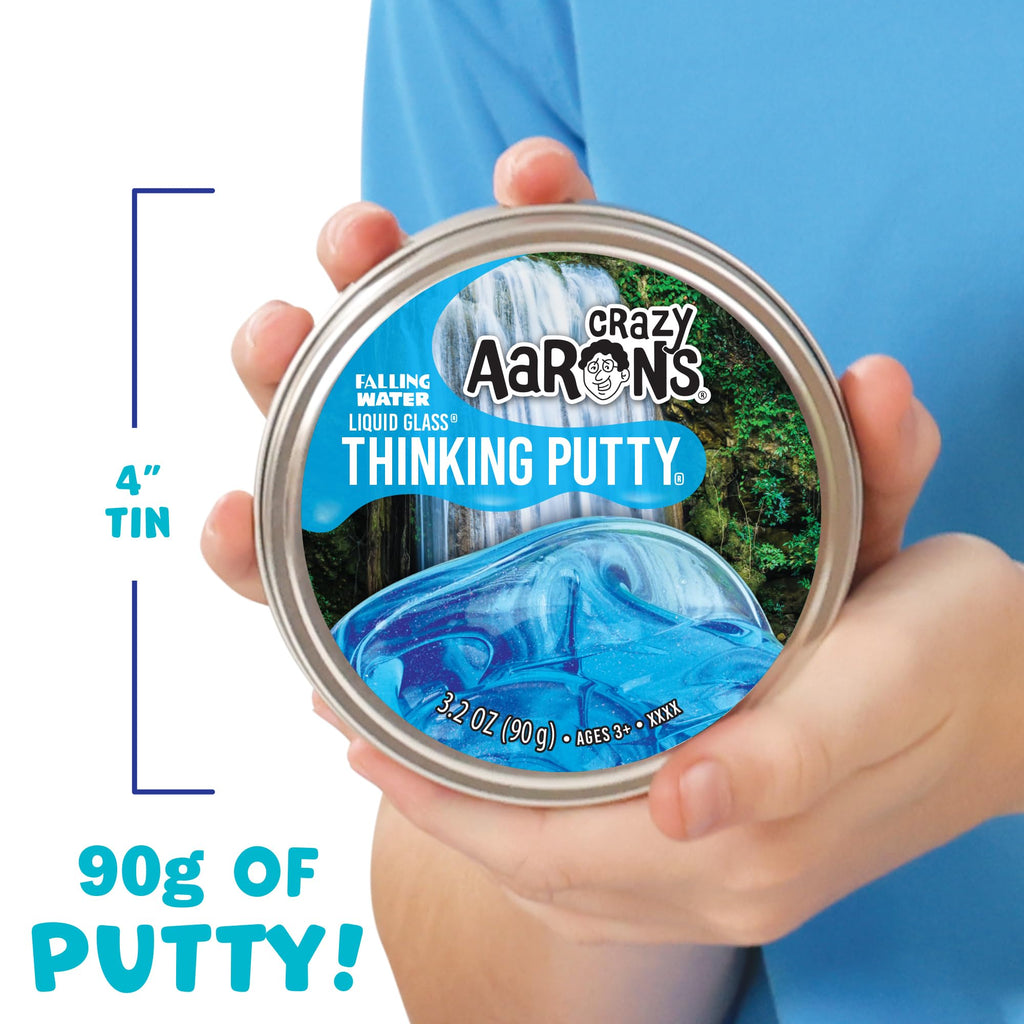 Crazy Aaron's Thinking Putty Falling Water – 4" Tin, 90g Transparent Silicone Putty, Non-Sticky, Made in USA