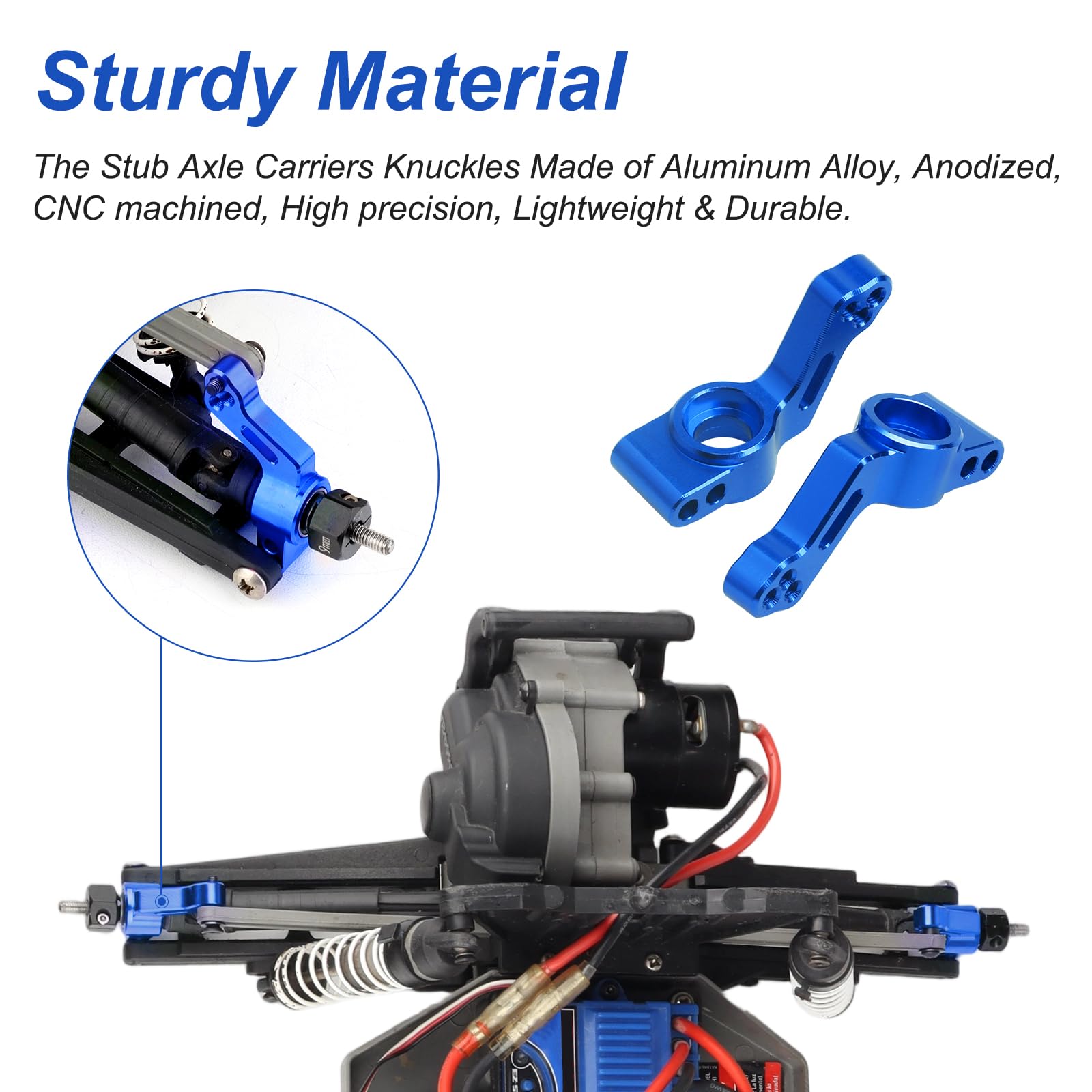 CrazyHobby Aluminum Rear Stub Axle Carriers with Ball Bearings for Traxxas 1/10 2WD Slash, Stampede, Rustler VXL, Bandit - Blue - Replaces Part 3752