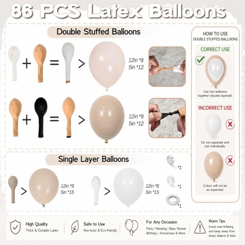 Cream Peach Boho Balloon Arch Kit – 86-Piece Double Stuffed Latex Garland for Baby Shower, Birthday, Wedding & Bridal Shower Decor