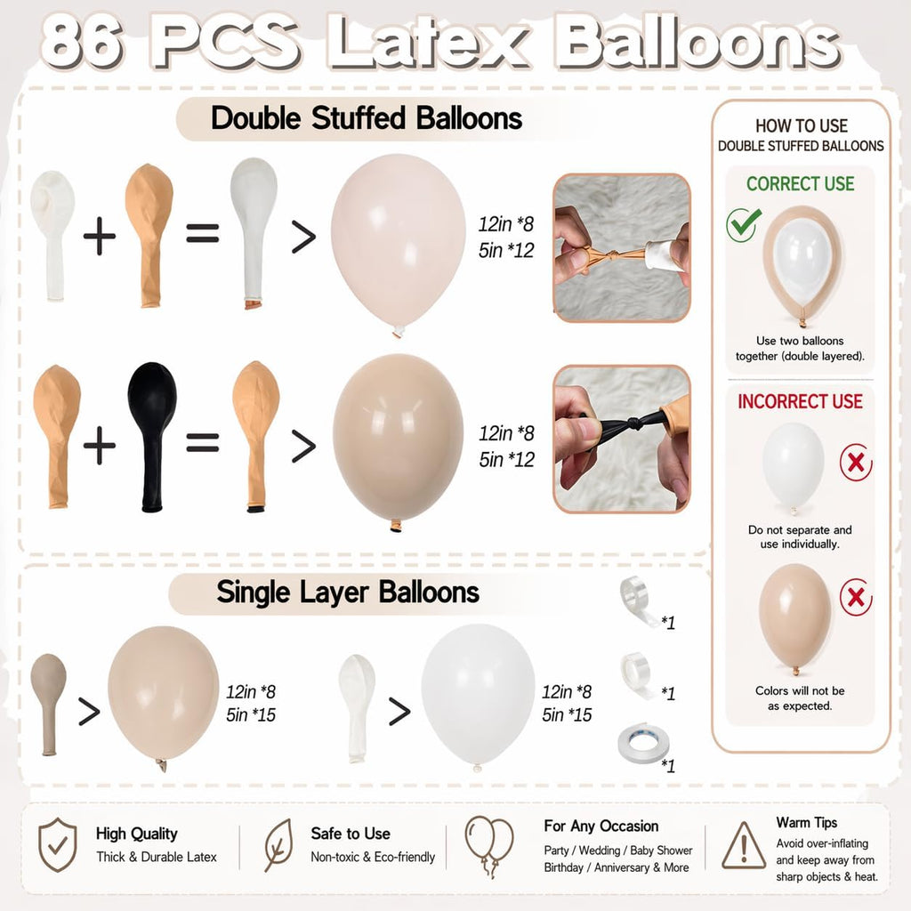 Cream Peach Boho Balloon Arch Kit – 86-Piece Double Stuffed Latex Garland for Baby Shower, Birthday, Wedding & Bridal Shower Decor