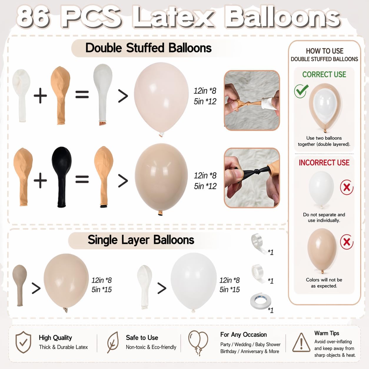 Cream Peach Boho Balloon Arch Kit – 86-Piece Double Stuffed Latex Garland for Baby Shower, Birthday, Wedding & Bridal Shower Decor