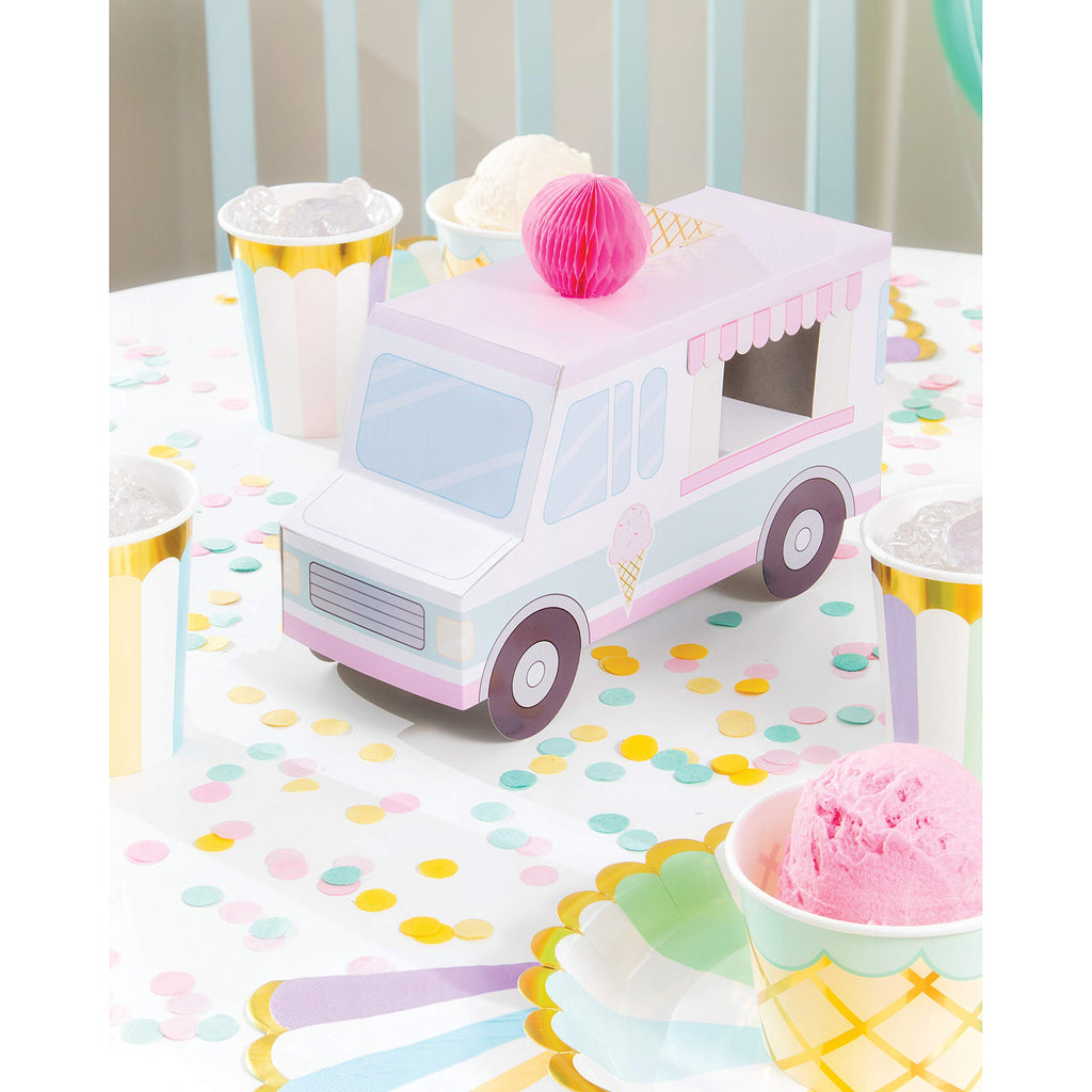 Creative Converting Ice Cream Party Centerpiece, Multicolor Pastel Ice Cream Truck Design