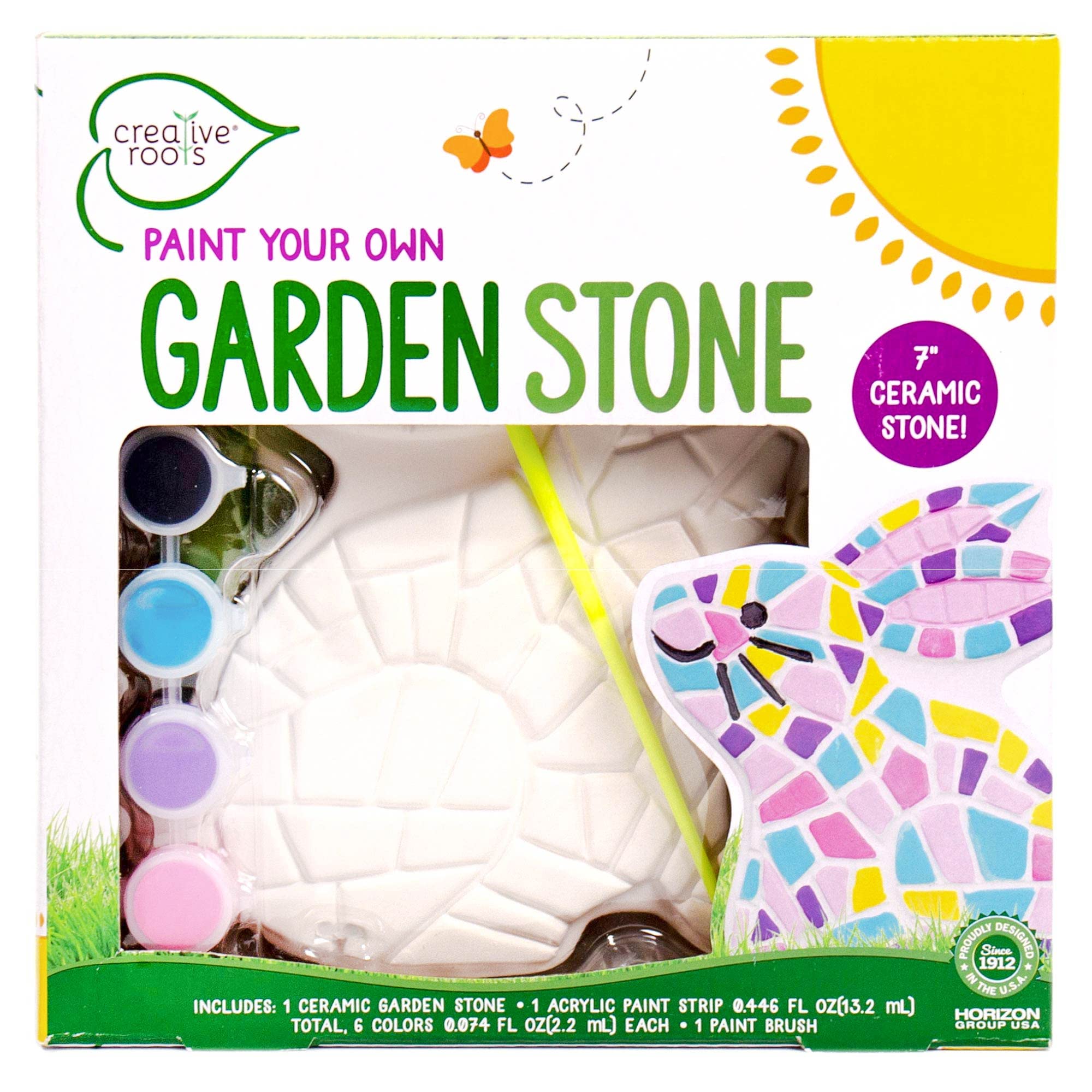 Creative Roots Paint-Your-Own Bunny Garden Stone Kit – Ceramic Stepping Stone with 6 Acrylic Paints
