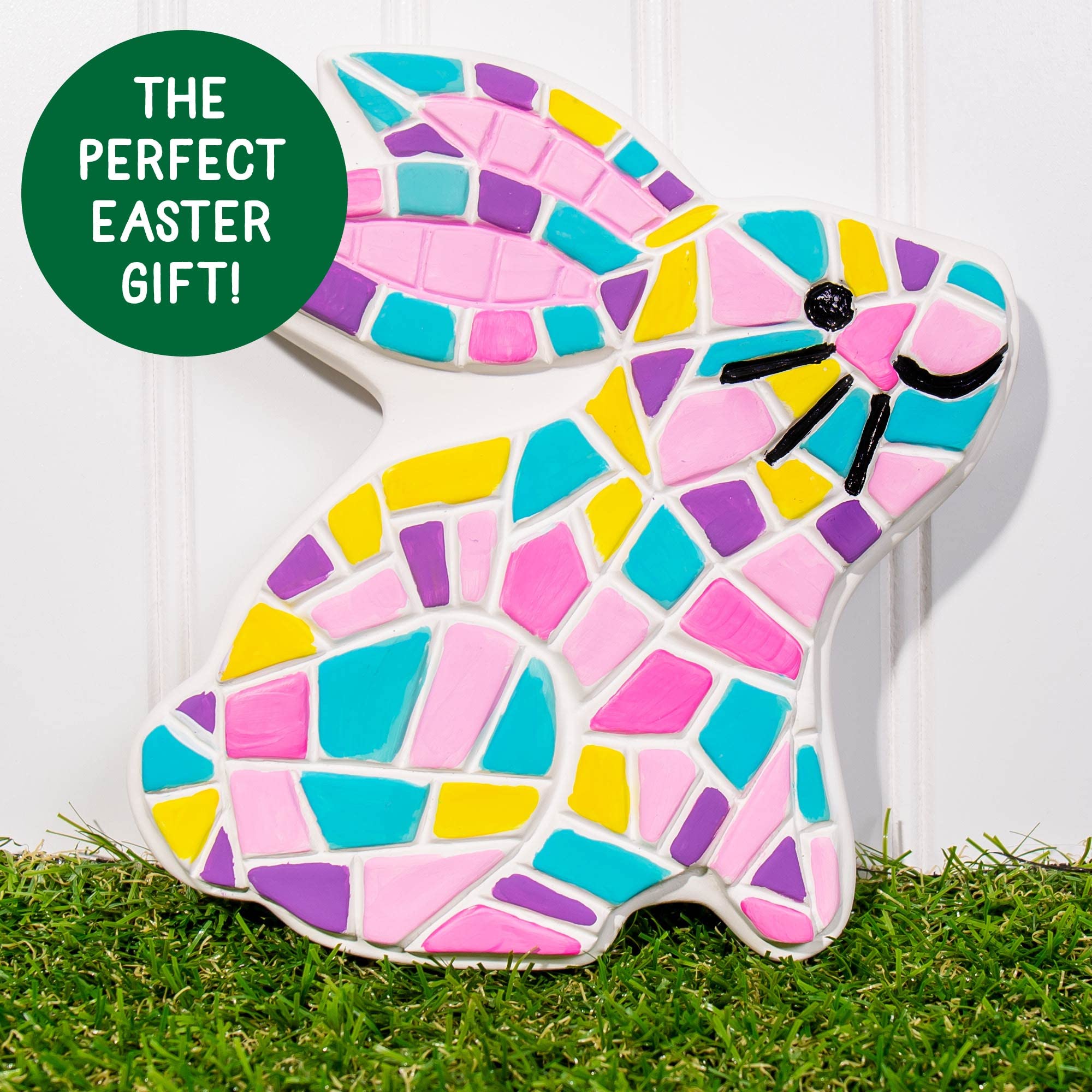Creative Roots Paint-Your-Own Bunny Garden Stone Kit – Ceramic Stepping Stone with 6 Acrylic Paints
