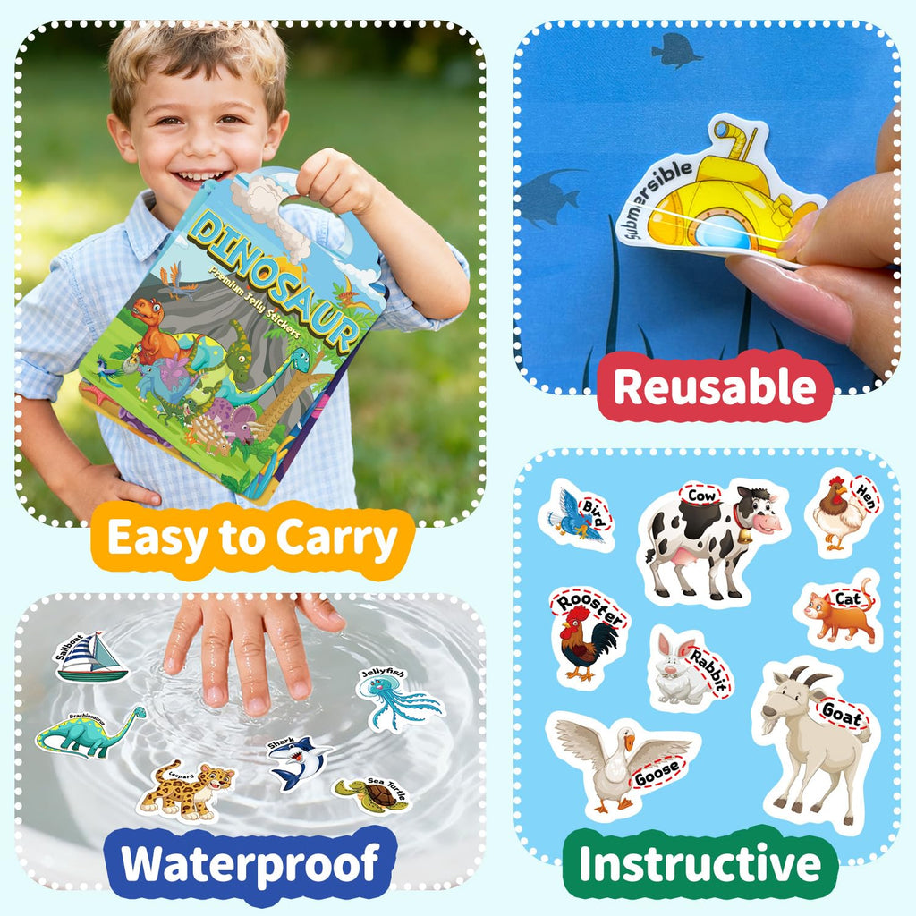 CREATIVETREES 6-Pack Reusable Jelly Sticker Books for Toddlers Ages 3-6 – Silicone, Waterproof, Travel Activity Toys with 6 Themes