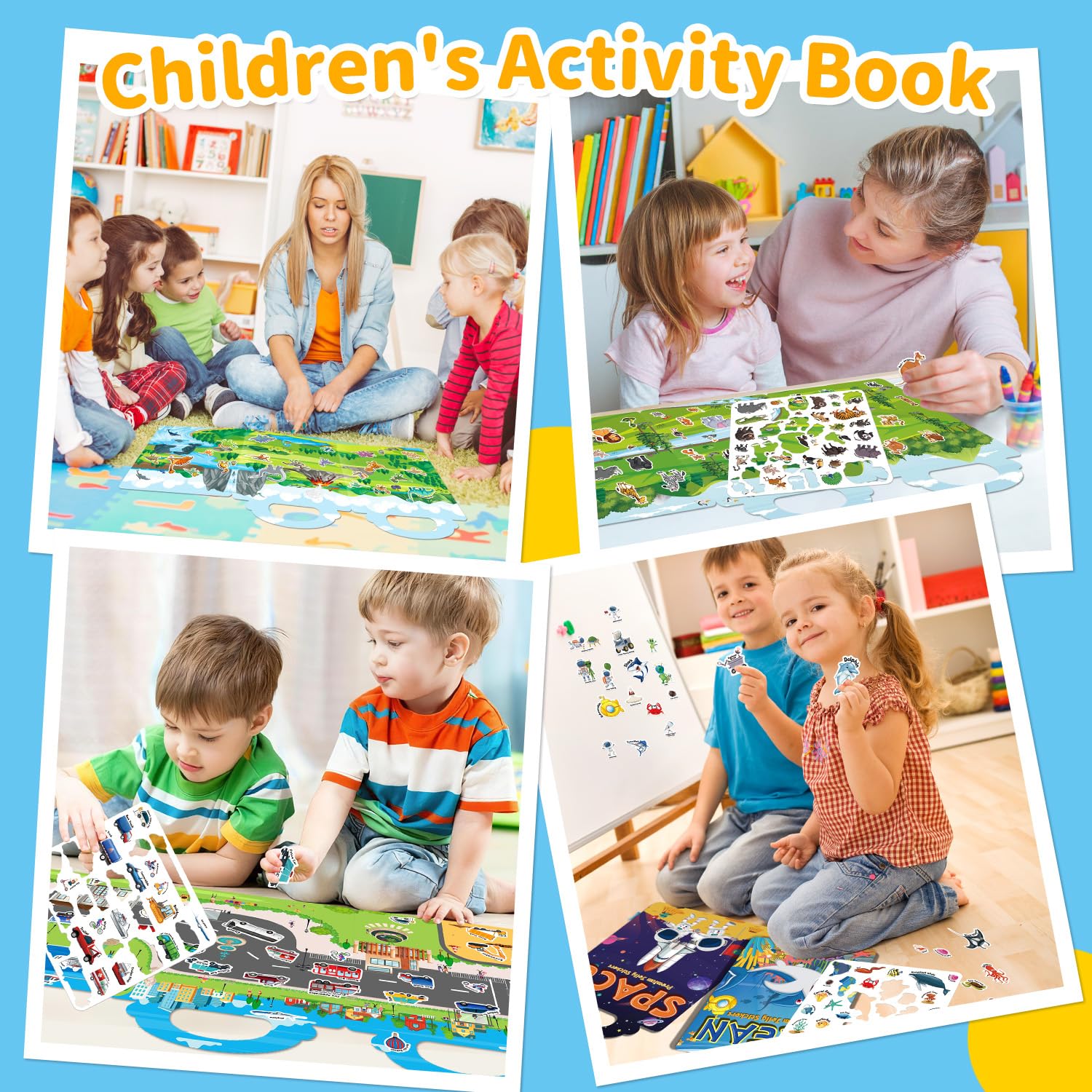 CREATIVETREES 6-Pack Reusable Jelly Sticker Books for Toddlers Ages 3-6 – Silicone, Waterproof, Travel Activity Toys with 6 Themes