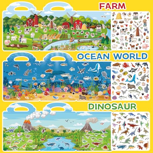 CREATIVETREES Reusable Jelly Sticker Book – 134 Silicone Stickers, Travel Toy for Toddlers Ages 3-6, Ocean Dinosaur Farm