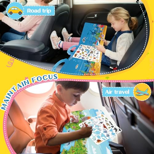 CREATIVETREES Reusable Jelly Sticker Book – 134 Silicone Stickers, Travel Toy for Toddlers Ages 3-6, Ocean Dinosaur Farm