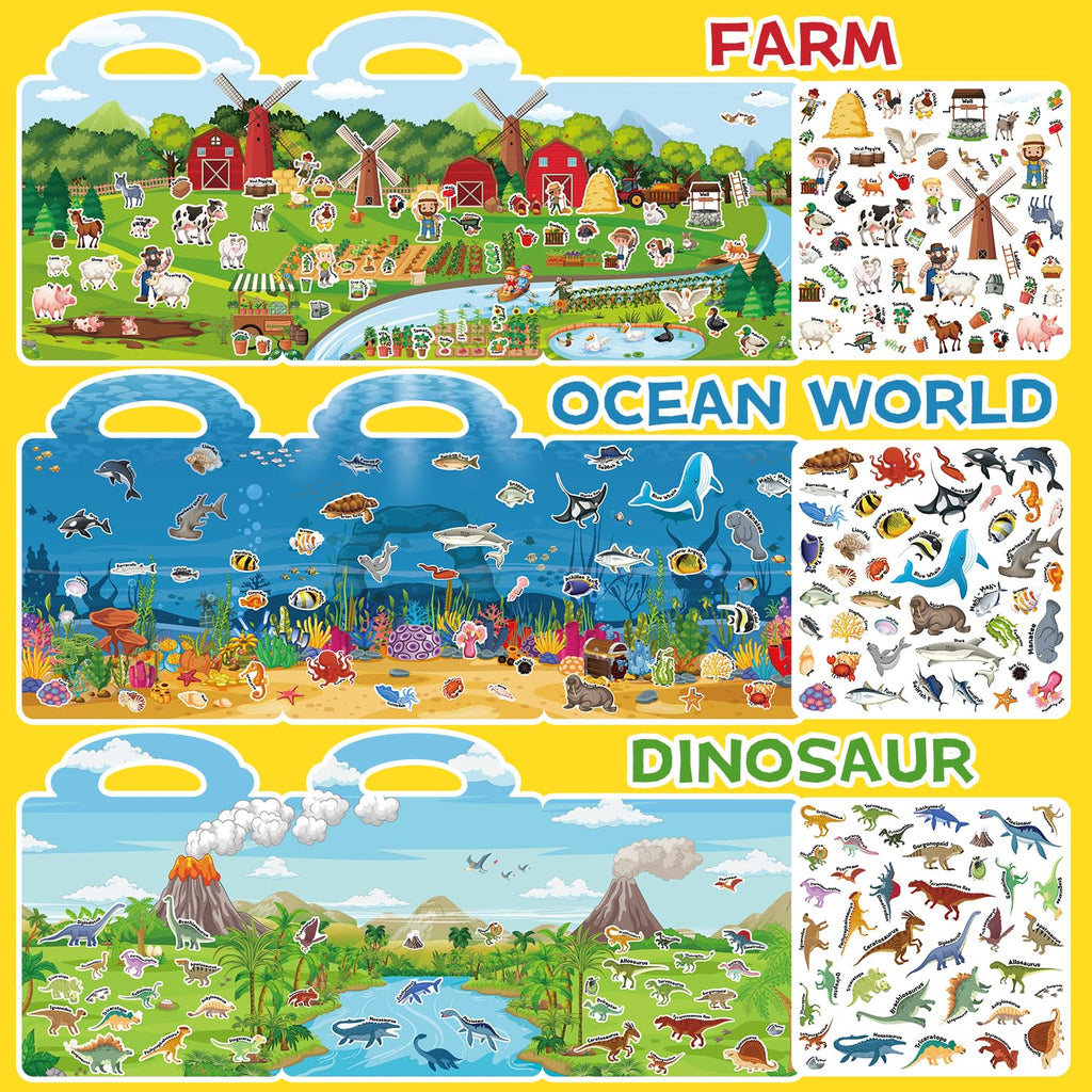 CREATIVETREES Reusable Jelly Sticker Book – 134 Silicone Stickers, Travel Toy for Toddlers Ages 3-6, Ocean Dinosaur Farm
